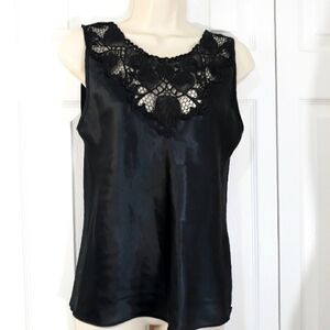 Vintage women's Black Top by Decoretion Lace detail Size Small